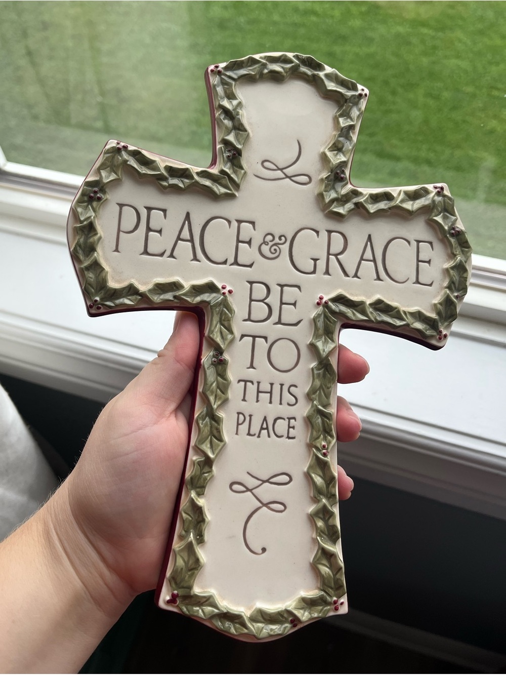 Peace & Grace Be to this Place Ceramic Cross Wall Decoration